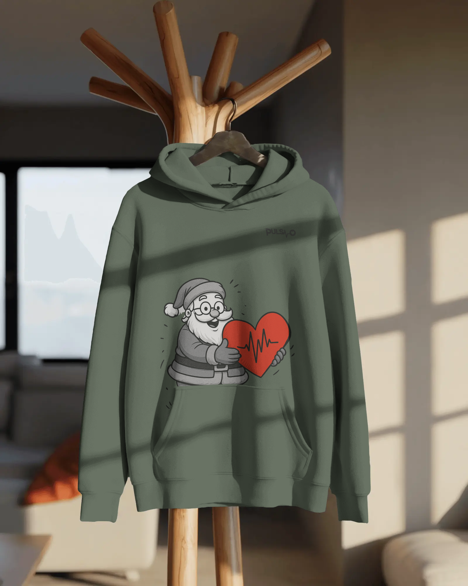 Pulso Ugly Christmas Hoodie – Santa mit Heartbeat | Winter Limited Edition